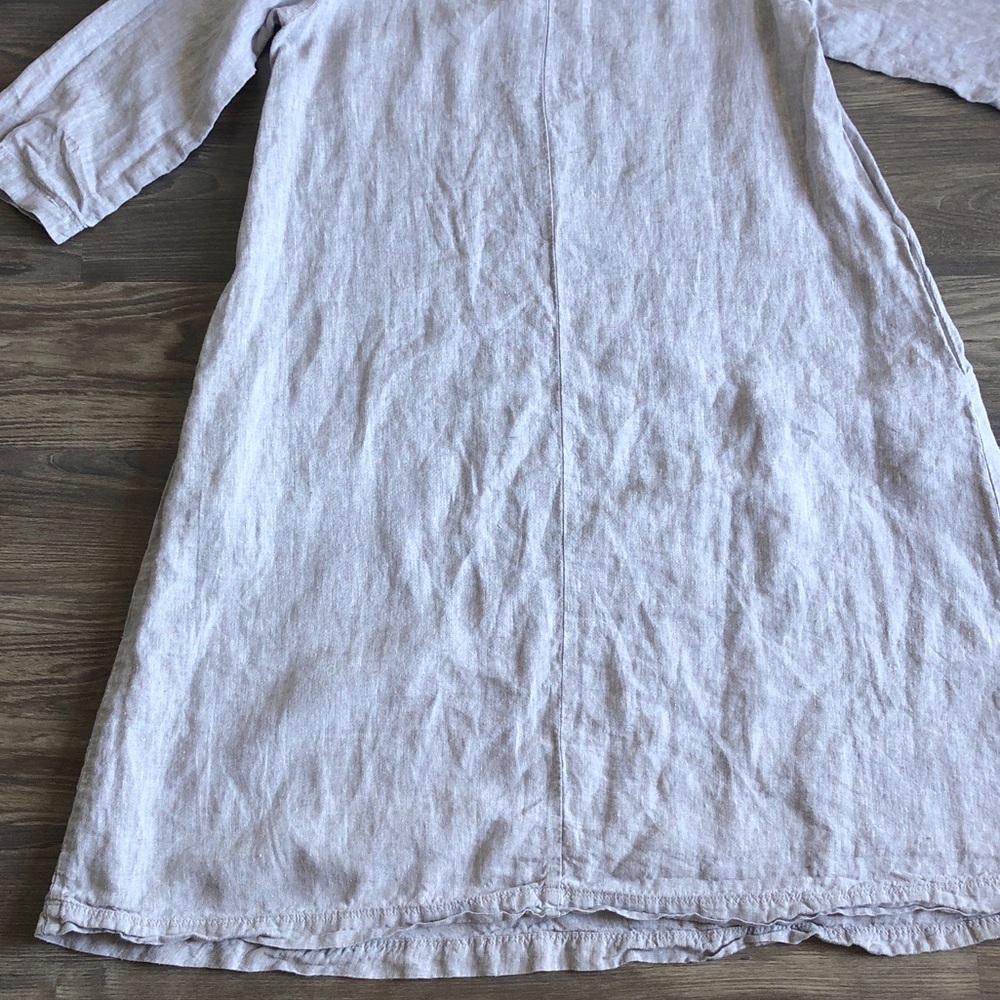 Muji Linen 3/4 Sleeve Pocket Dress Heathered Grey Medium Lagenlook Layering - Picture 7 of 16
